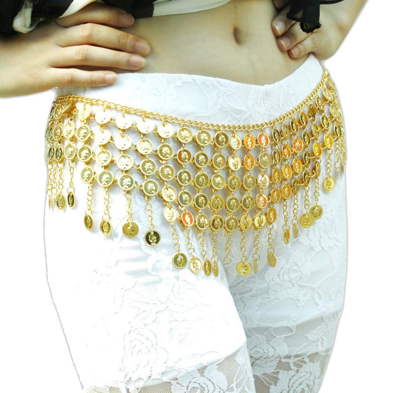 ZLTdream Women's Belly Dance Tower Shape Metal Hip Scarf Gold - Image 1